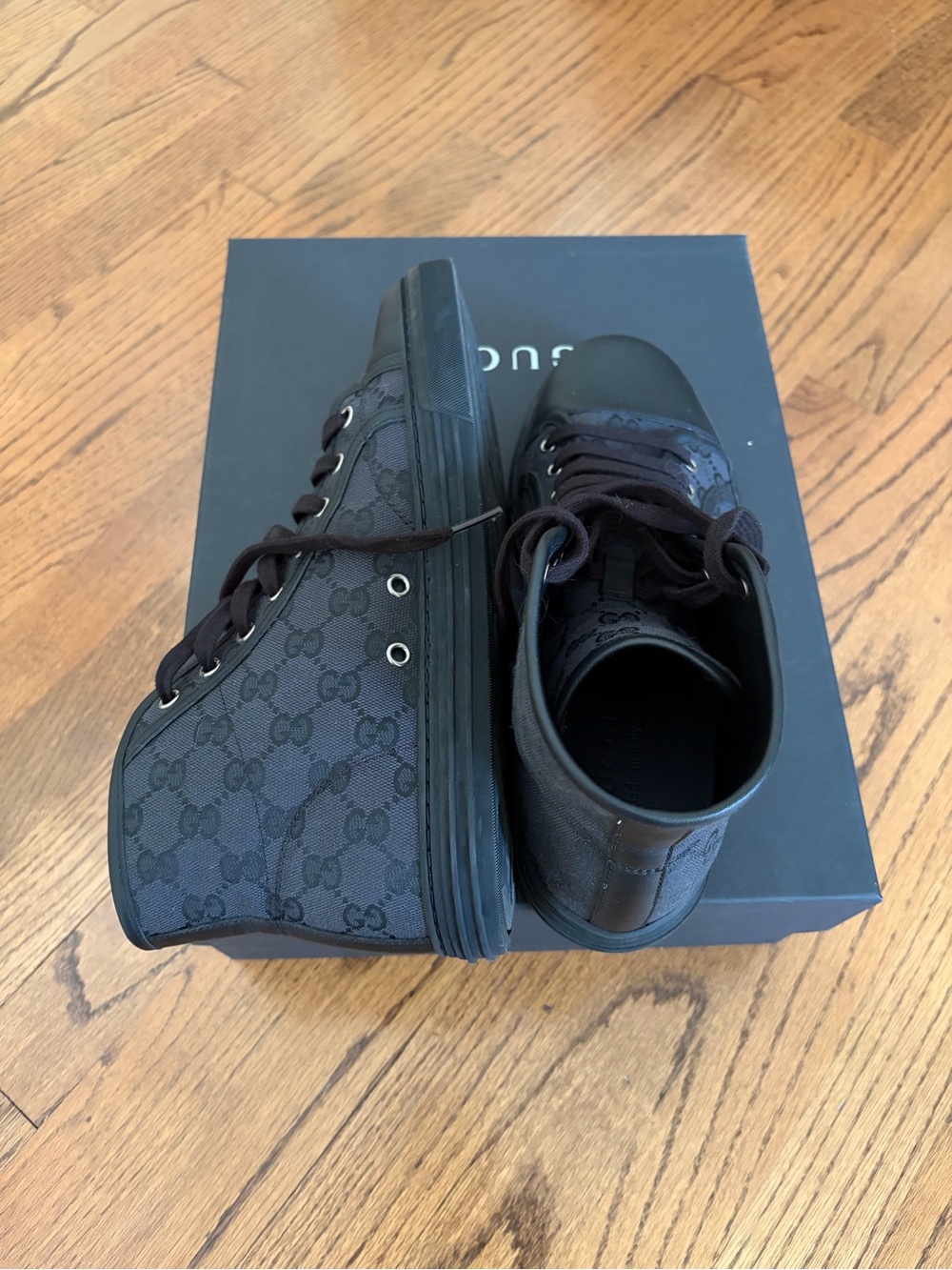 Authentic Gucci Black GG Monogram High Top Sneakers Mens 7.5 / US 9 - Picture 4 of 8